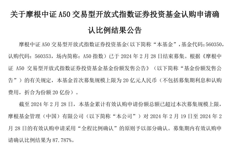 火爆！中证A50ETF配售比例出炉_中证网