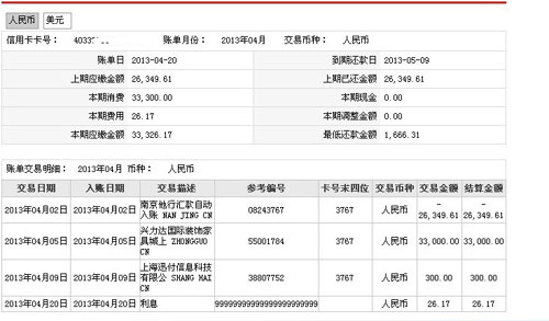 中信银行电子账单