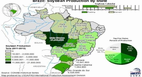 图10 巴西大豆产区分布示意图